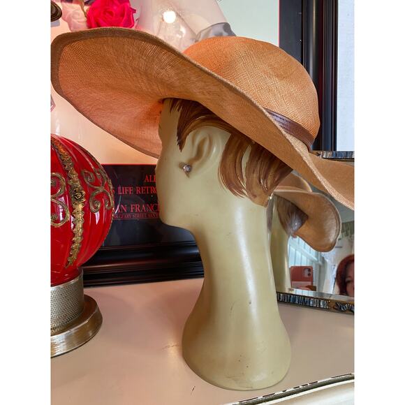 vintage 1960s wide brim straw hat Mr John natural 40s style cartwheel 60s summer - Picture 8 of 12